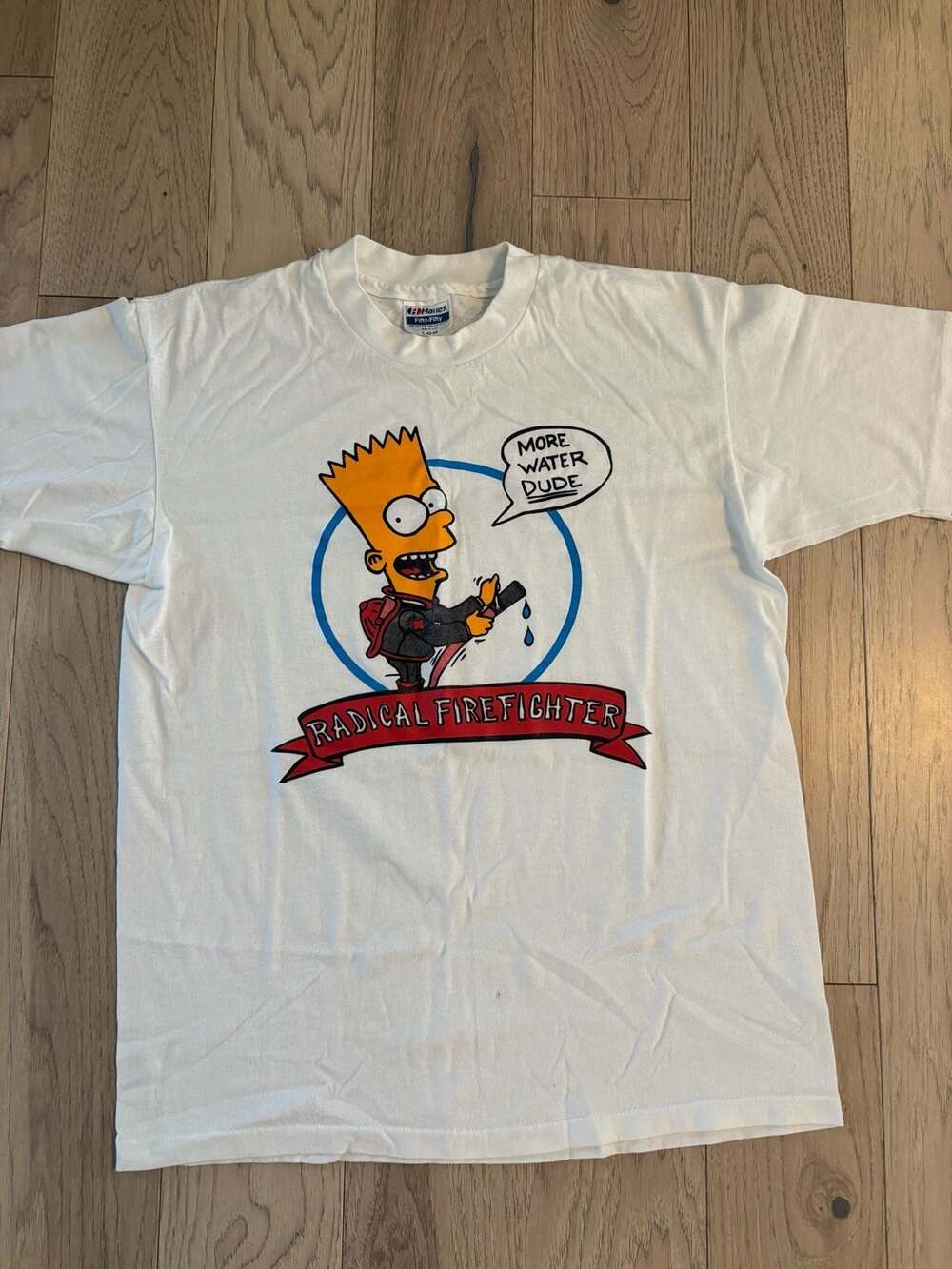 Vintage 90s The Simpsons Bart Simpson Radical Firefighter T-Shirt Size L